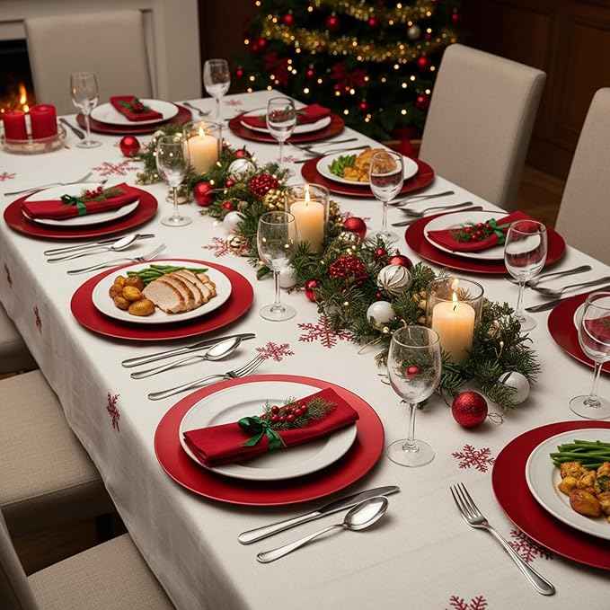 Tanlade 12 Pcs 13 Inch Charger Plates Bulk Round Wedding Chargers Plastic Dinner Plates for Table Setting Wedding Party Decoration (Red)