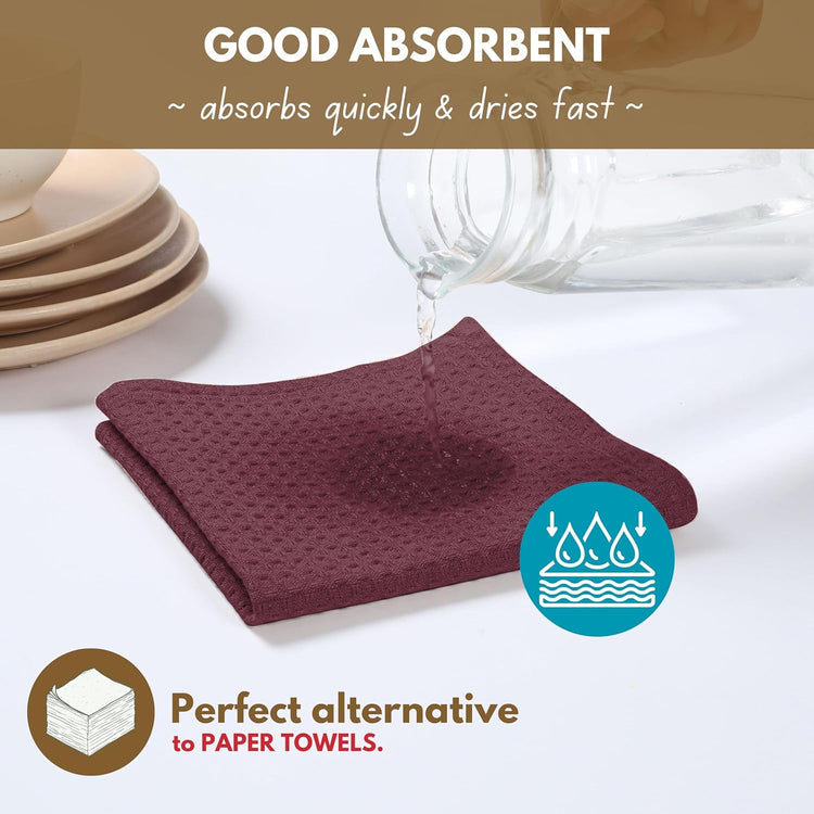 Native Fab Cotton Kitchen Towel with Hanging Loop 16x26 inches, 12-Pack, Waffle Weave Kitchen Towels for Cleaning Drying, Washcloths Soft & Absorbent Cloth Rags, Bar Towel, Dish Cloth, Burgundy Wine - Nestoria