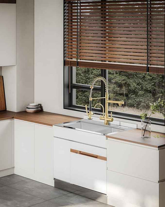 Fapully Commercial 3 Way Kitchen Faucets with Pull Down Sprayer and Water Filler,3 in 1 Kitchen Sink Faucet with Drinking Water Faucet Brushed Gold