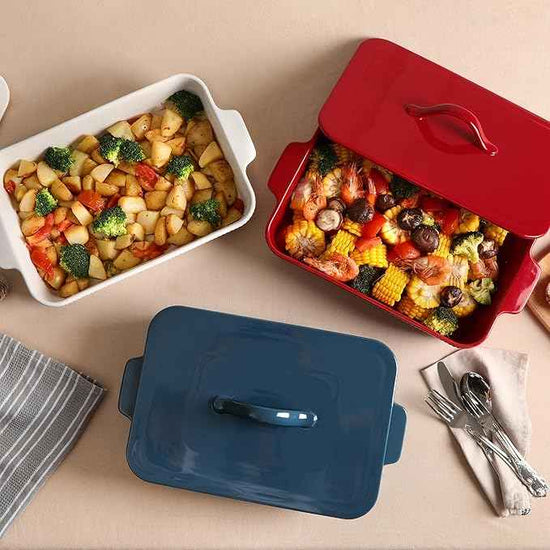 Casserole Dish with Lid, Ceramic 9x13 Casserole Dish for Oven, Rectangular Bakeware, Large Baking Dish with Handles for Holiday Cooking, Roasting, Baking, Oven & Microwave Safe (White)