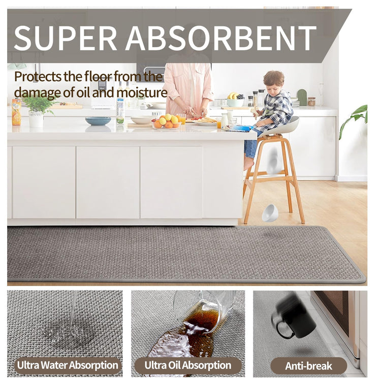 Long Kitchen Runner Rugs Kitchen Mat Non Slip Washable Gray 17"x59"