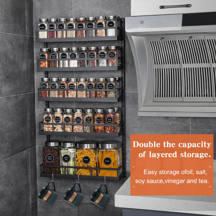 Wall Mount Spice Rack Organizer 5 Tier Height
