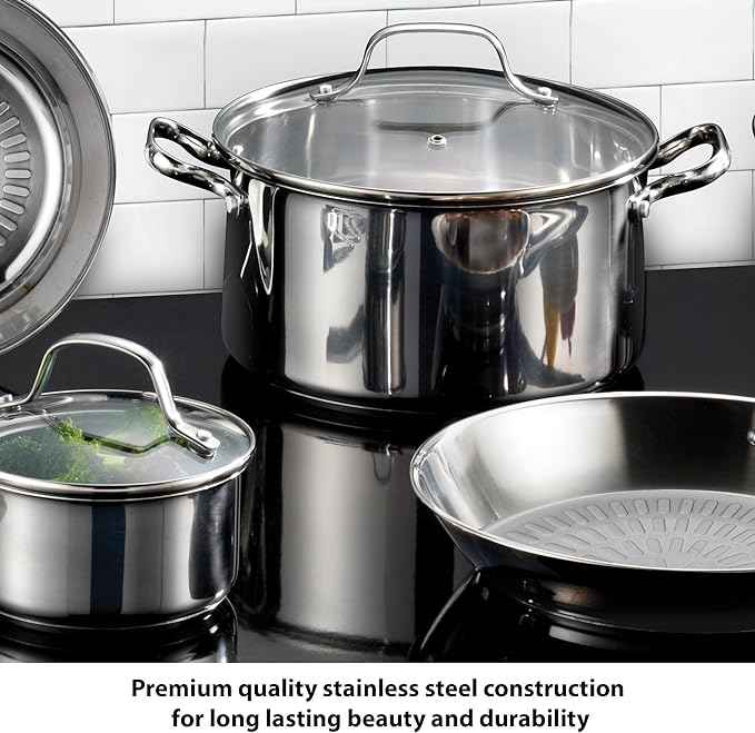 T-fal Performa Stainless Steel Cookware Set 12 Piece Induction Oven Broiler Safe 500F Pots and Pans, Dishwasher Safe Silver