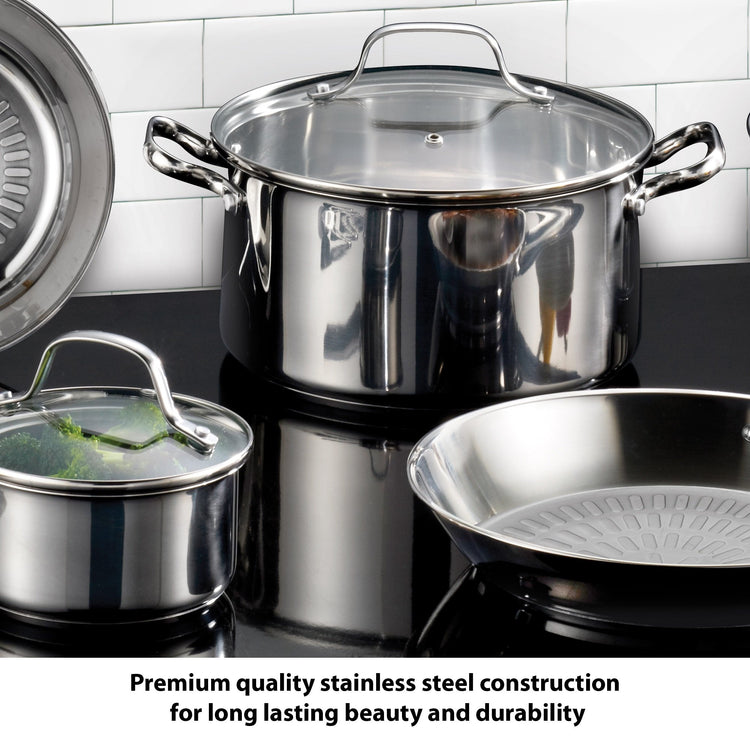 Performa Stainless Steel Cookware Set 12 Piece Induction Oven Broiler Safe 500F Pots and Pans