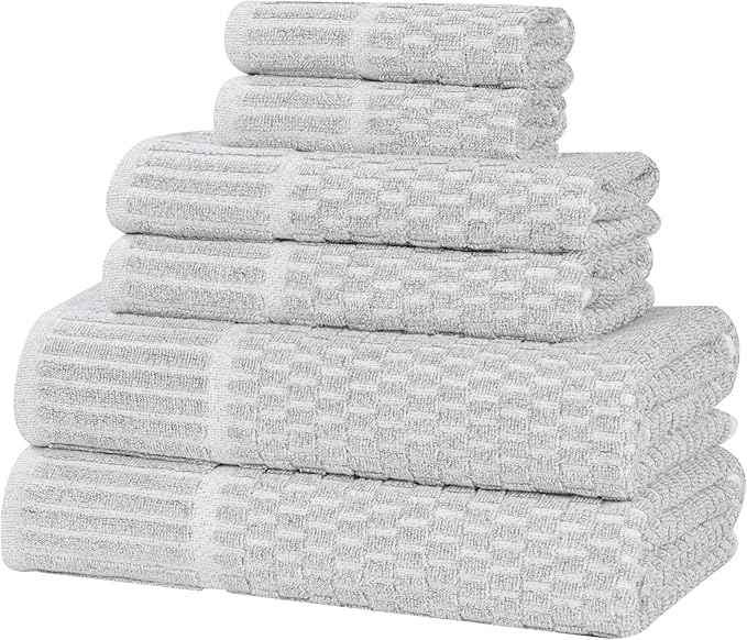 Superior Juno Viscose Cotton Blend Medium Weight Towels, for Bathroom, Shower, Spa, Plush, Quick Dry, Ultra-Soft Towels, Bath Essentials, Border Detail, 6 Piece Assorted Towel Set, Platinum