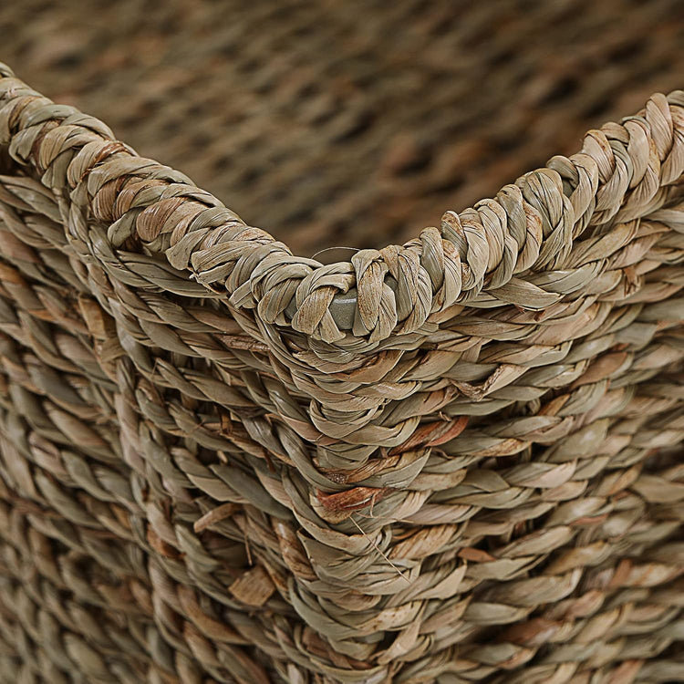 HOONEX Wicker Storage Baskets for Organizing, Decorative Woven Seagrass Baskets for Storage with Carrying Handles, Set of 2, Natural