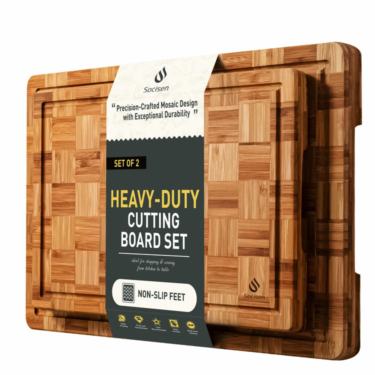 2 Pack Wooden Cutting Boards for Kitchen Bamboo Chopping Boards Non Toxic (2 Count)