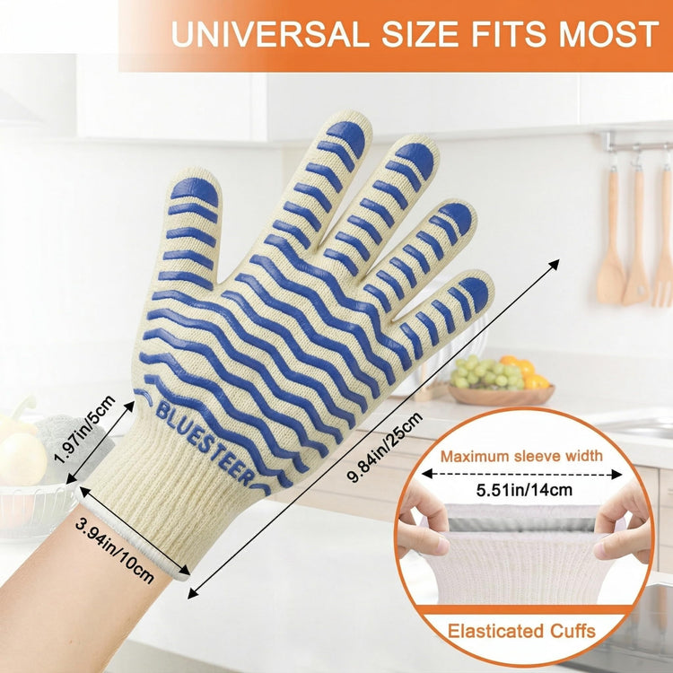 Oven Gloves 932°F Heat Resistant Oven Mitts with Fingers (9.6 Ounce)