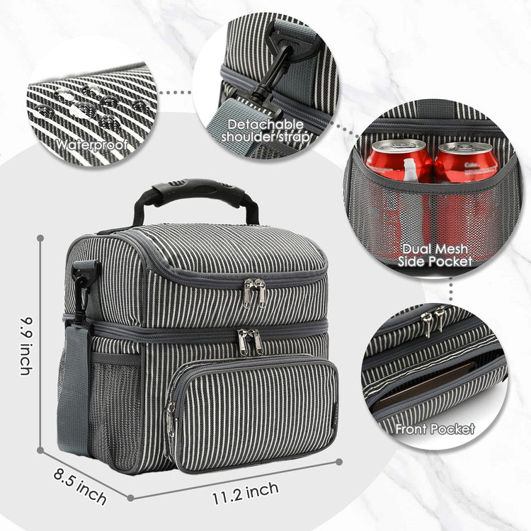 Double Layer Cooler Insulated Lunch Bag Adult Lunch Box Large Tote Bag for Men (2 Count)