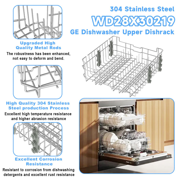 UPGRADED WD28X35779 WD28X30219 Dishwasher Upper Rack Compatible with GE Dishwasher Rack Replacement Parts with Wheel