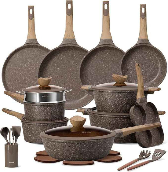 CAROTE 31pcs Pots and Pans Set Non Stick, Cookware Set Pots and Pans, Nonstick Kitchen Cooking, Induction Cook Ware, PFOA Free