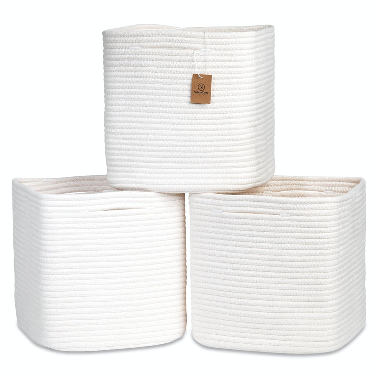 13 Inch Cube Storage Bins Cotton Rope Woven Baskets for Organizing 3 (3 Count)