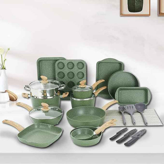 30 Piece Pots and Pans Set Non Stick, Granite Induction Cookware Sets, Nonstick Kitchen Cookware Sets, Non Toxic Cookware Set with Frying Pans and Saucepan, Kitchen Pots and Pans Set, Green