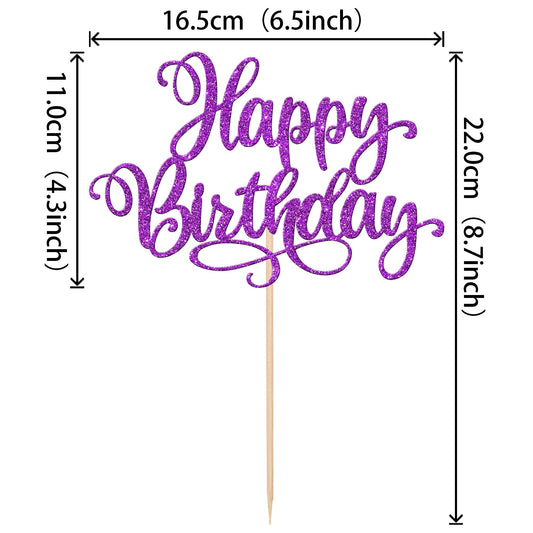 1 PCS Happy Birthday Cake Topper Glitter Happy Birthday Cake Pick for Celebrating Happy Birthday Anniversary Party Cake Decorations Supplies Purple