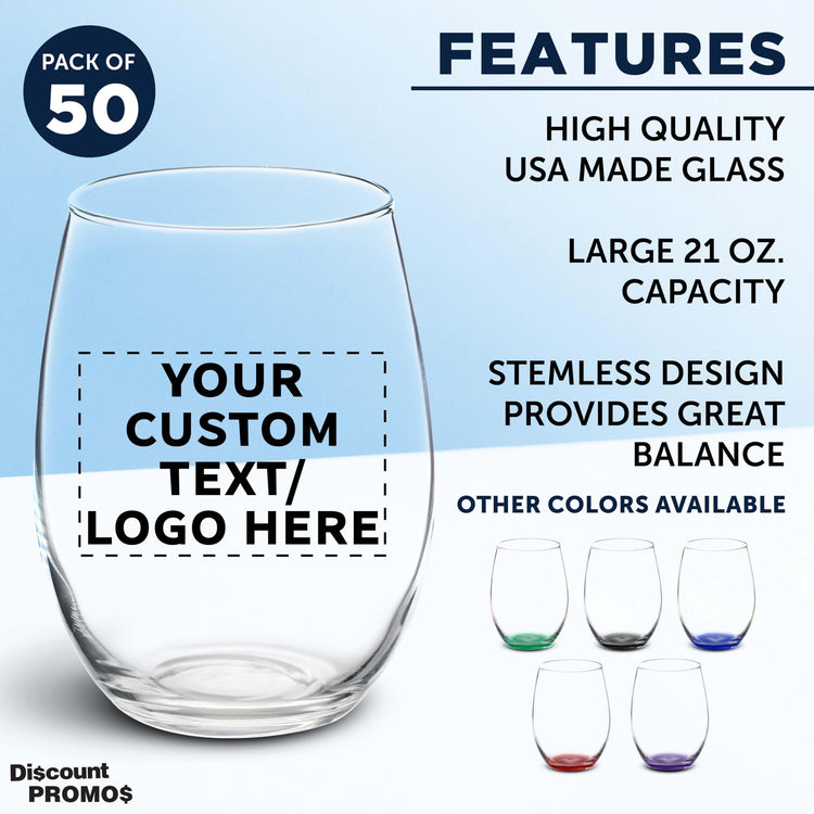 50 ARC Stemless Wine Glasses Set (50 Count)