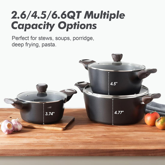 SENSARTE Nonstick Stock Pot with Lid, 2.6/4.5/6.6 QT Soup Pot Casserole Pot, Healthy Pasta Pot, Large Deep Cooking Pot, Big Sauce Pot Stew Pot, Induction Compatible, PFOA PFOS APEO Free, Black - Nestoria