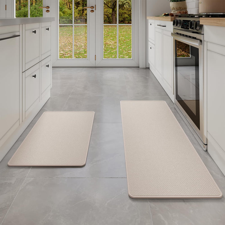 Kitchen Mat Kitchen Rugs Sets of 2 PCS Non Slip Beige 17"x30"+17"x59" (14.3667 Sq Ft)