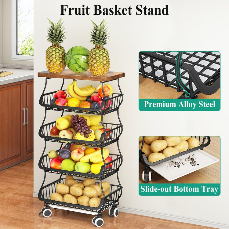 5 Tier Fruit and Vegetable Basket Stand for Kitchen