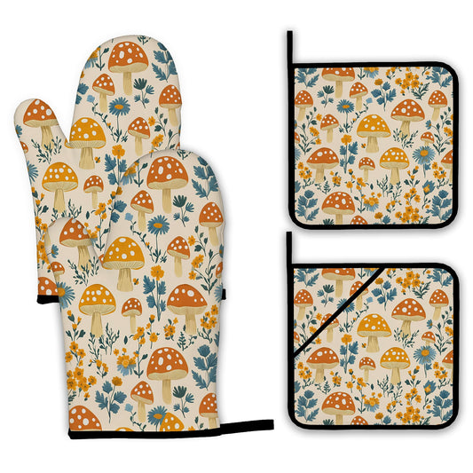Cute Mushroom Forest Oven Mitts and Pot Holders (4 Count)