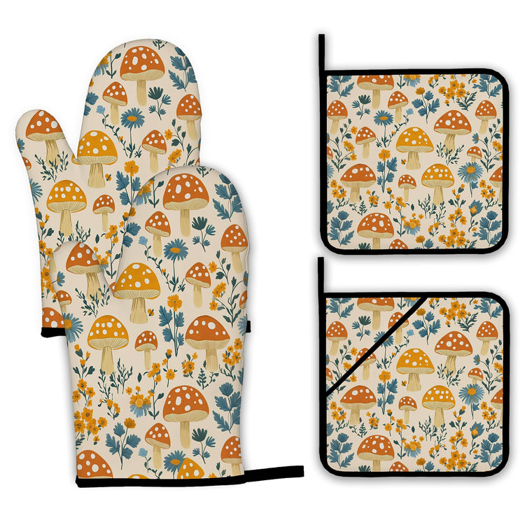 Cute Mushroom Forest Oven Mitts and Pot Holders (4 Count)