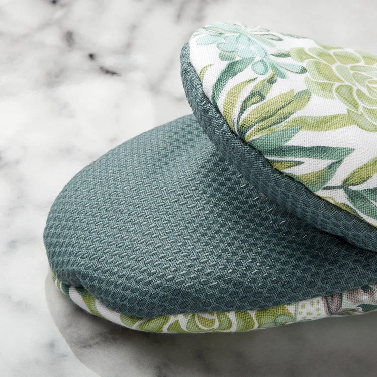 Martha Stewart Succulents Mini Oven Mitt 2-Pack Set, Green, 5.5"X8"