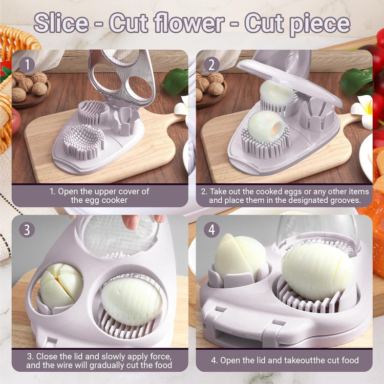 1 Pcs Heavy Duty Egg Slicer with 3 Cutting Modes, Stainless Steel Egg Cutter for Hard Boiled Eggs, Strawberry, Grape, Mushroom, Kitchen Dicer Tool, Send Goods From Local Warehouse
