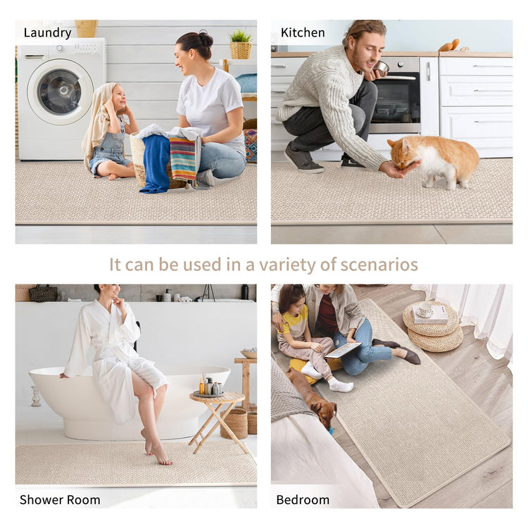 Long Kitchen Runner Rugs Kitchen Mat Non Slip Washable Beige 17"x71" (8.307 Sq Ft)