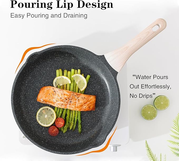 Kordisen Nonstick Frying Pan Set, 3 Piece Skillet Set, Healthy Induction Cookware Cooking Pan, Stay-Cool Handle, Compatible with All Stovetops, PFOA Free (9.5, 11, 12.5 Inch)