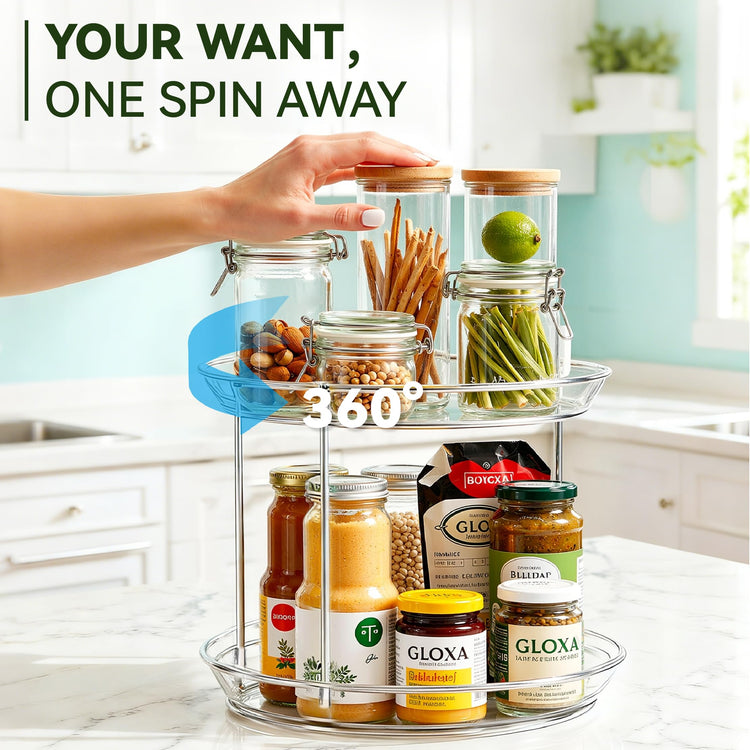 2 Tier Lazy Susan Turntable Organizer for Cabinet