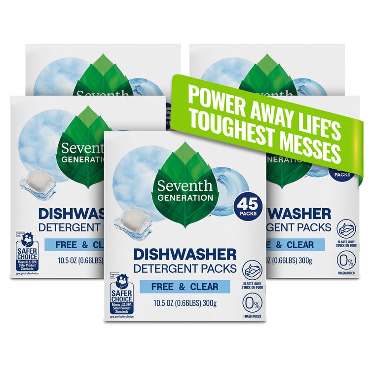 Dishwasher Detergent Packs Free & Clear Pack of 5 for sparkling dishes Dishwasher tabs 45 count (225 Count)
