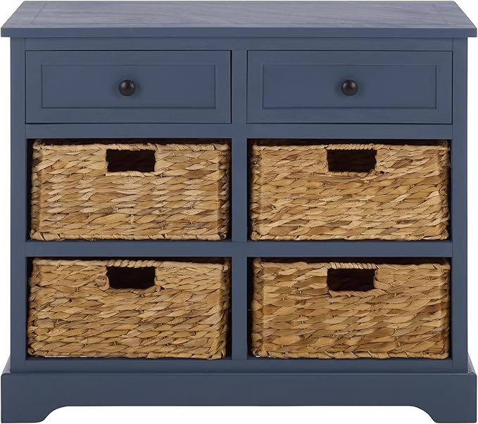 SAFAVIEH Home Collection – Herman Blue Storage Unit, 2-Drawer 4-Basket Mixed-Material Organizer, Fully Assembled (AMH5702K)
