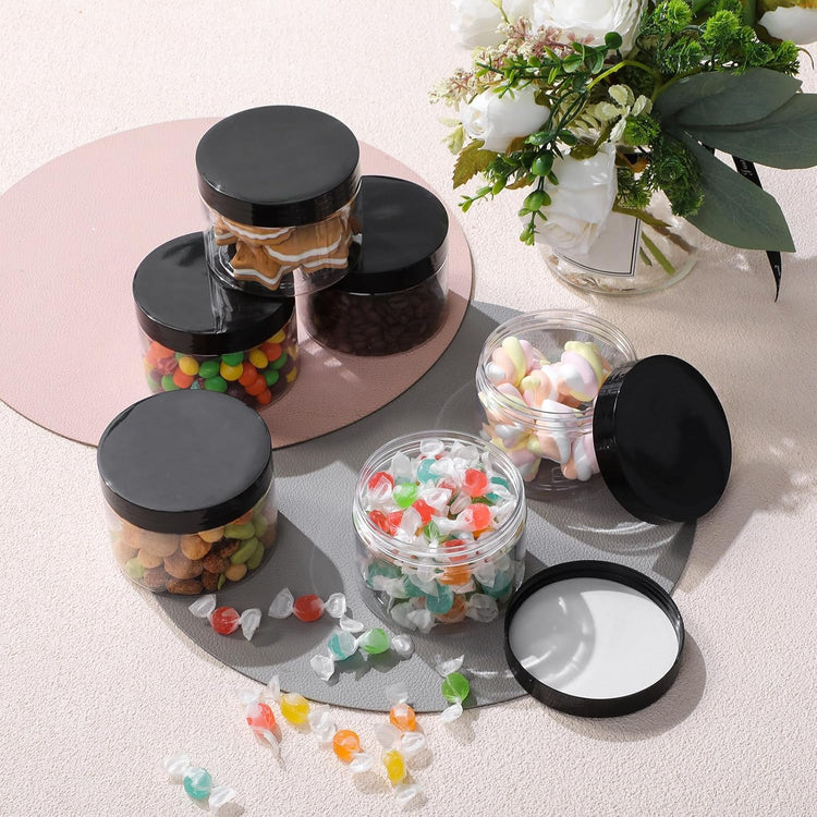 SATINIOR 6 Pack 10 oz Plastic Jars Containers with Lids Wide-mouth Refillable Leakproof Reusable Round Empty Jars for Travel Cosmetic Dry Food Spice Candy Cookie Home Kitchen Organizing(Black)