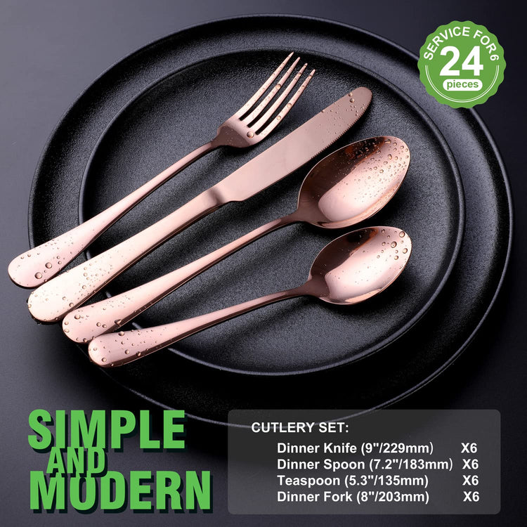 Copper Rose Gold Silverware Set (6 Count)