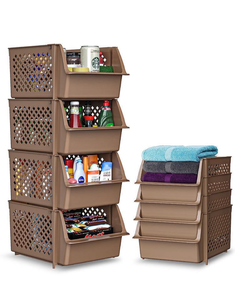 TidyFriend Plastic Stackable Storage Bins for Pantry (4 Count)