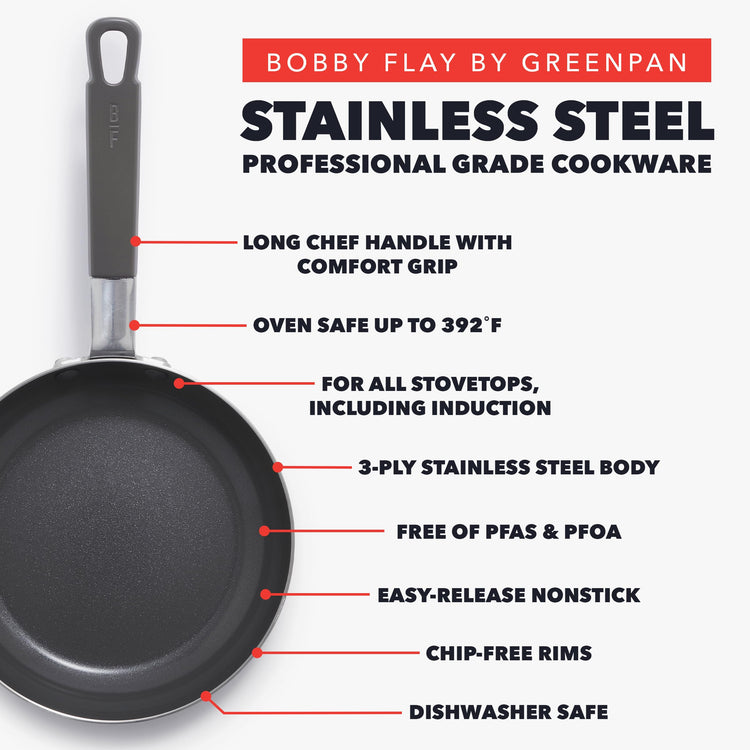 x Bobby Flay Stainless Steel 8” & 10” Frying Pan Skillet Set