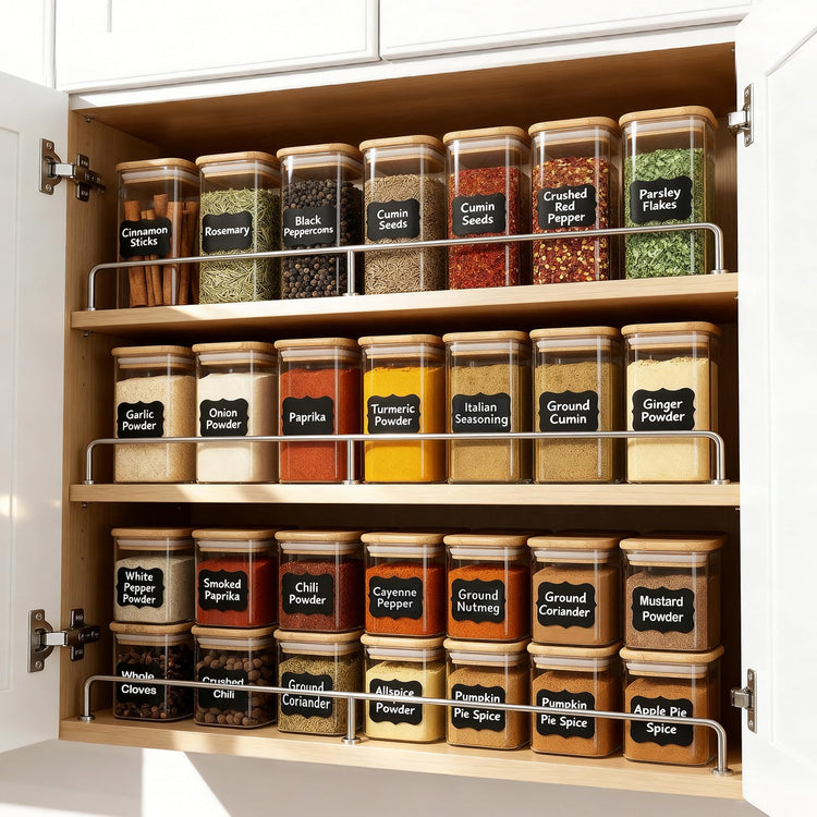 12 Pack 8 oz Square Glass Spice Jars with Lids and Labels (12 Count)