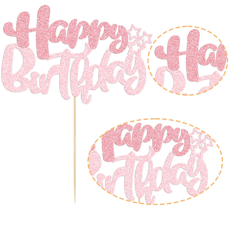1Pcs Happy Birthday Cake Topper Glitter Happy Birthday Cake Pick Decorations for Celebrating Happy Birthday Anniversary Theme Party Cake Decorations Supplies Pink Light Pink