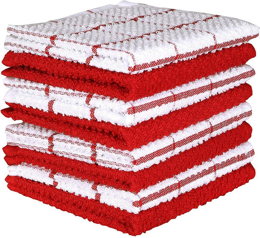 AMOUR INFINI Cotton Kitchen Dish Cloths Set of 8 – Highly Absorbent, Super Soft Premium Terry Cleaning Cloth (12"x12" Inch) Premium Dishcloths for Washing Dishes (Red) - Nestoria