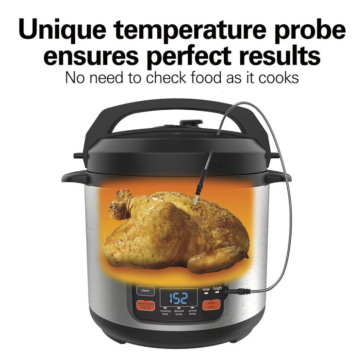 6-in-1 Electric Pressure Cooker with Temperature Probe, Slow Cooks, Sautés, Browns, Steams, Rice Function, Egg and More, 6 Quart Capacity, Stainless Steel (34506)