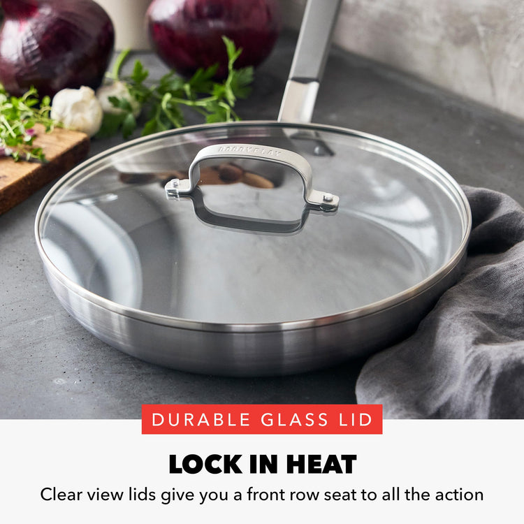 x Bobby Flay Stainless Steel 12” Frying Pan Skillet & Glass Lid