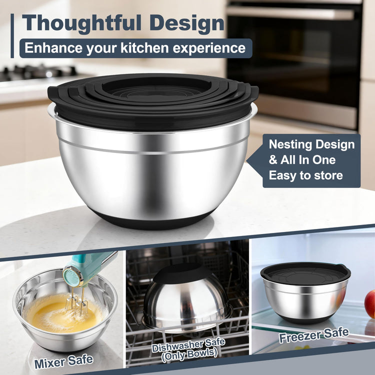 Mixing Bowls Stainless Steel Salad Bowls with Lids