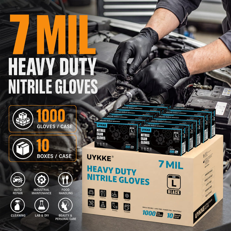 Nitrile Gloves Disposable Rubber Latex Gloves Medium Black Nitrile Glove Disposable Rubber Latex Mechanic HEAVY DUTY 7 Mil Glove (1000 Count)