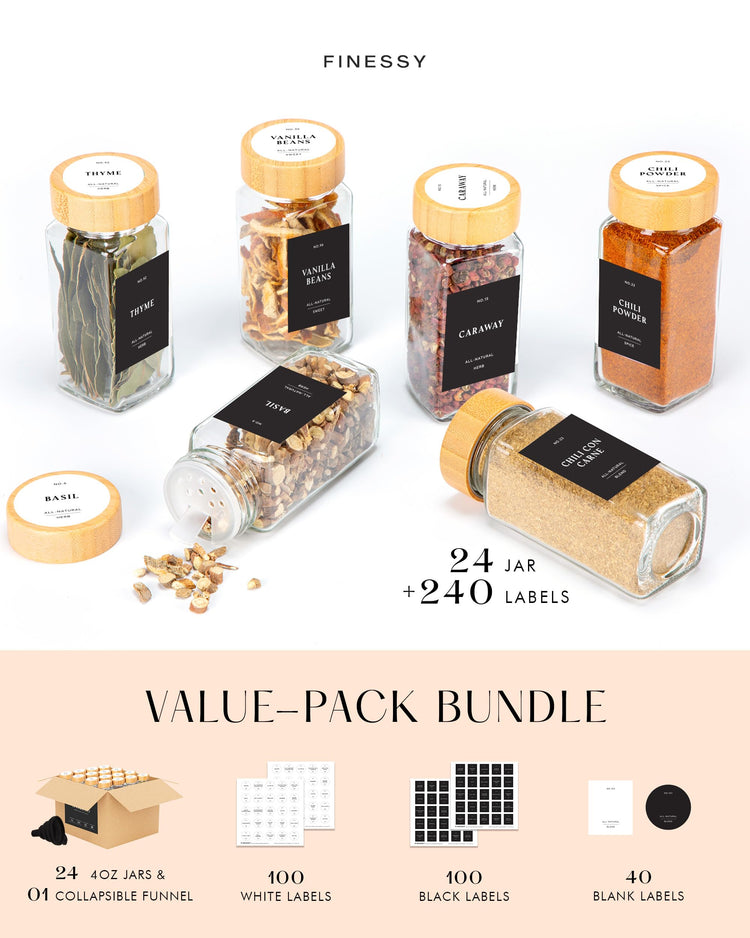 Glass Spice Jars With Bamboo Lids (24 Count)