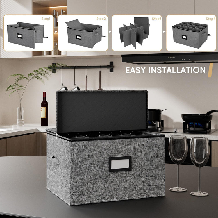 Wine Glass Storage Box with Dividers