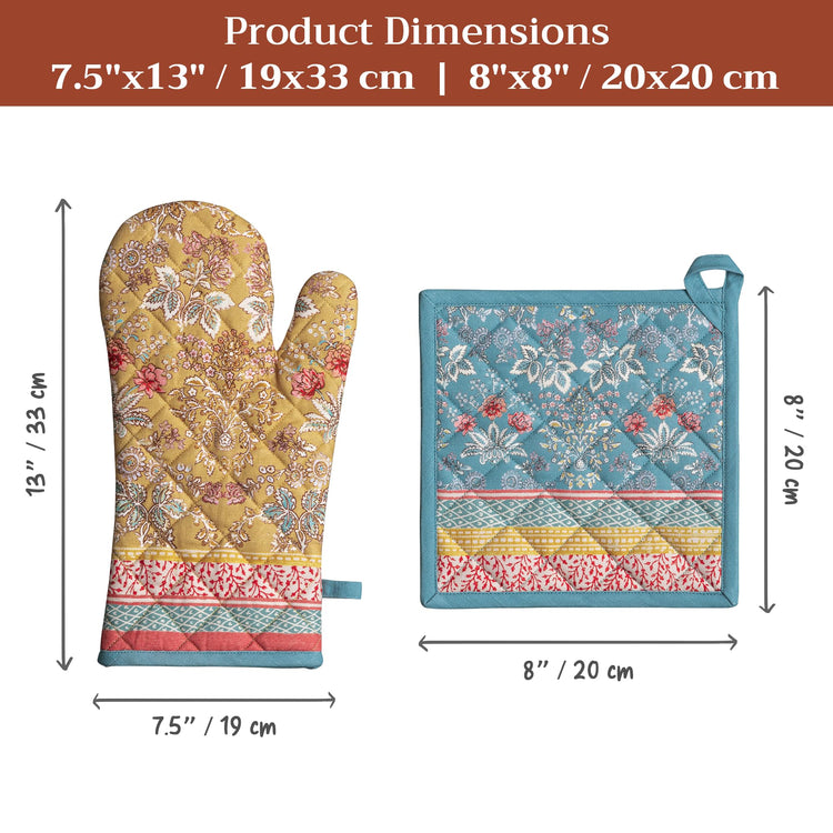 100% Cotton Oven Mitt & Pot Holder Set