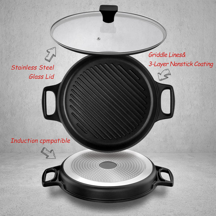 Cast Aluminum Griddle Pan for Stovetop with Lid