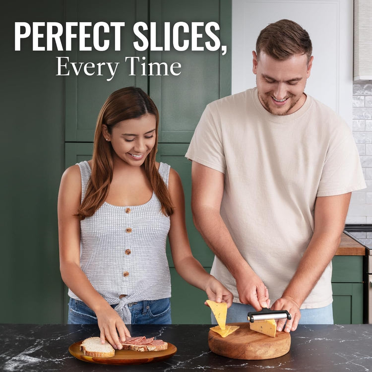 Zulay Kitchen Stainless Steel Wire Cheese Slicer - Adjustable Hand Held Cutter with 2 Extra Wires - Premium Cheese Shaver For Mozzarella, Cheddar, Gruyere - Black