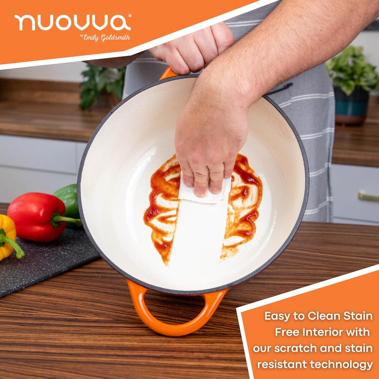 Cast Iron Dutch Oven with Lid – Non-Stick Ovenproof Enamelled Casserole Pot – Sturdy Dutch Oven Cookware – Orange, 7.3-Quart, 30cm – by Nuovva - Nestoria