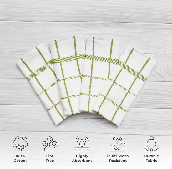100% Cotton Terry Dish Towels, 4 Pack Checks, 16 x26 Inches, Super Soft and Absorbent Kitchen Towels, Perfect for Kitchen Cleaning and Dish Washing | Green - Nestoria