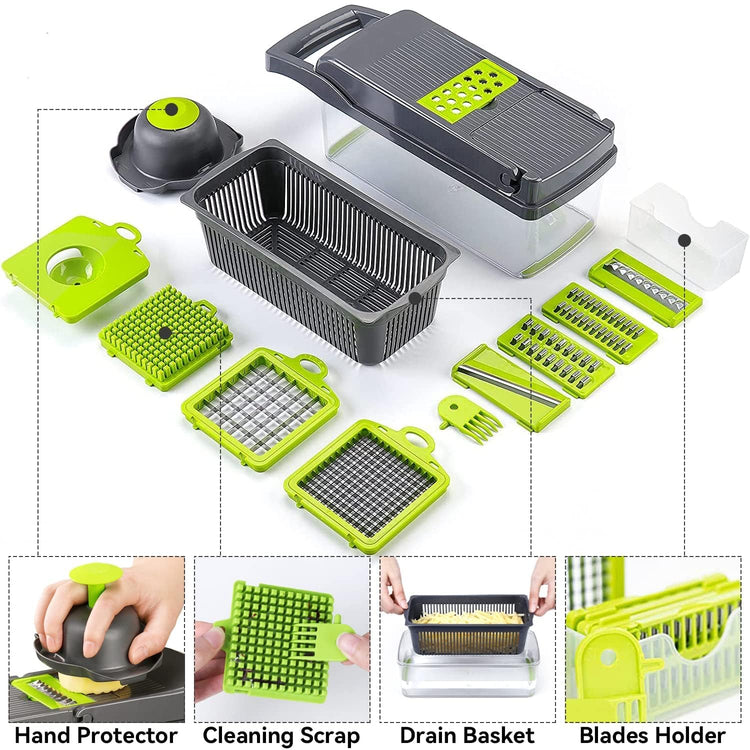 Multi Function Vegetable Chopper Onion Micer Chopper 12 in 1 Pro Veggie Slicer Dicer Cutter with Container for Potatoes